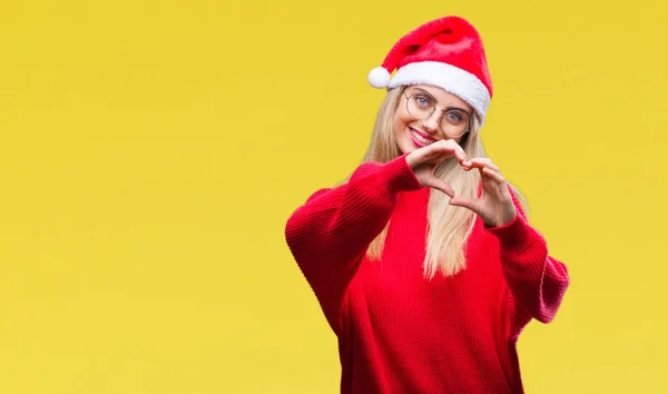 Молодая Красивая Блондинка Рождественской Шляпе Изолированном Фоне Улыбается Любви Показывая — стоковое фото
