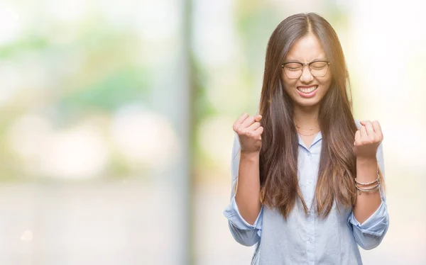 Young Asian Business Woman Wearing Glasses Isolated Background Excited Success — Stock Photo, Image