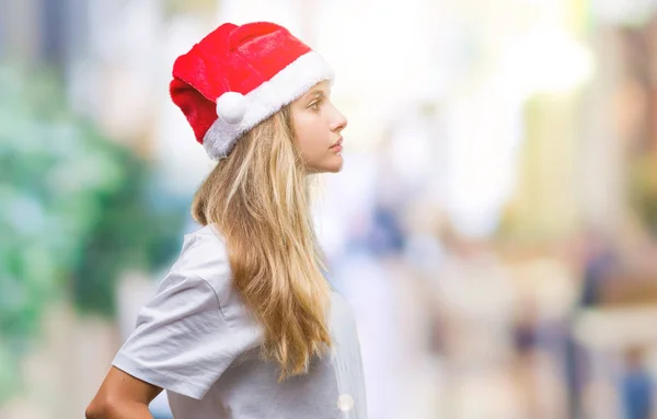 Jeune Belle Femme Blonde Portant Chapeau Noël Sur Fond Isolé — Photo