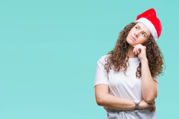 Jeune Fille Brune Portant Chapeau Noël Sur Fond Isolé Avec — Photo