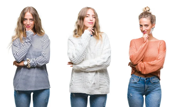 Jonge Mooie Jonge Vrouw Dragen Casual Kijken Witte Geïsoleerde Achtergrond — Stockfoto