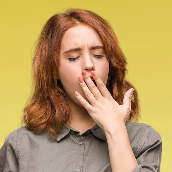 Junge Schöne Frau Über Isoliertem Hintergrund Gelangweilt Gähnend Müde Mund — Stockfoto