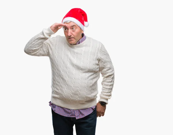 Hombre Mayor Guapo Con Sombrero Navidad Sobre Fondo Aislado Muy — Foto de Stock