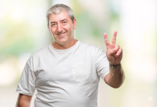 Hombre Mayor Guapo Sobre Fondo Aislado Sonriendo Con Cara Feliz —  Fotos de Stock