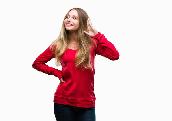 Young Beautiful Blonde Woman Wearing Red Sweater Isolated Background Smiling — Stock Photo, Image