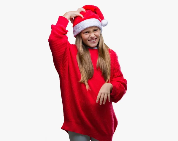 Młode Piękne Dziewczyny Noszenia Boże Narodzenie Kapelusz Białym Tle Mylić — Zdjęcie stockowe
