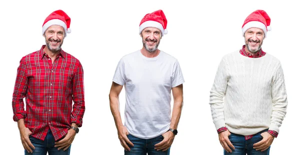 Colagem Homem Hoary Sênior Bonito Vestindo Chapéu Natal Sobre Fundo — Fotografia de Stock