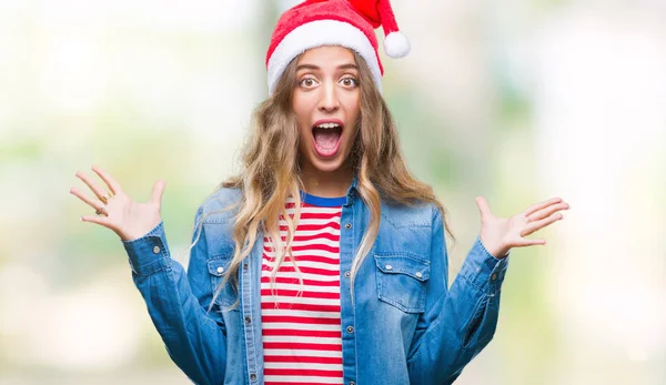 Beautiful Young Blonde Woman Wearing Christmas Hat Isolated Background Celebrating — Stock Photo, Image