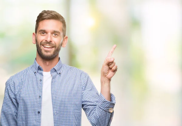 Junger Gutaussehender Mann Weißem Shirt Vor Isoliertem Hintergrund Mit Einem — Stockfoto