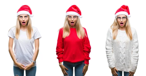 Collage Von Jungen Schönen Blonden Frau Trägt Weihnachtsmütze Über Isoliertem — Stockfoto