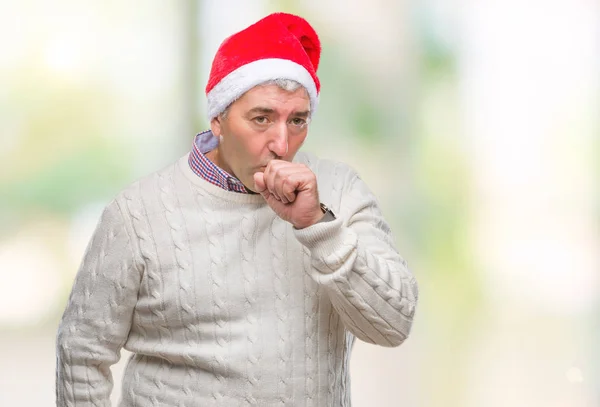 Bell Uomo Anziano Che Indossa Cappello Natale Sfondo Isolato Sensazione — Foto Stock