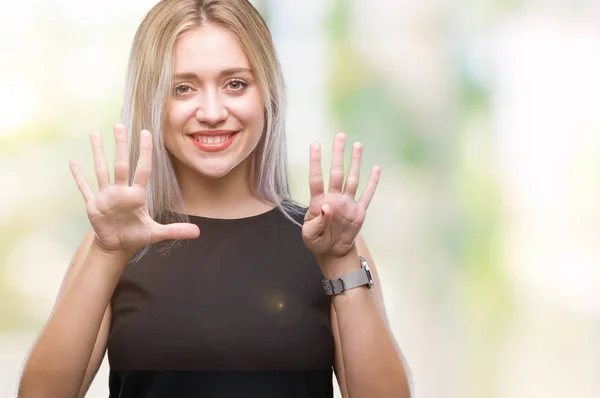 Young Blonde Woman Isolated Background Showing Pointing Fingers Number Nine — Stock Photo, Image