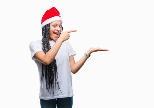 Jovem Trançado Cabelo Afro Americano Menina Vestindo Chapéu Natal Sobre — Fotografia de Stock