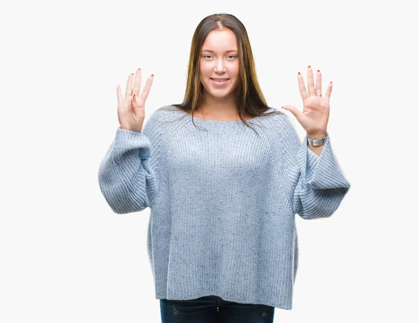 Joven Hermosa Mujer Caucásica Con Suéter Invierno Sobre Fondo Aislado — Foto de Stock