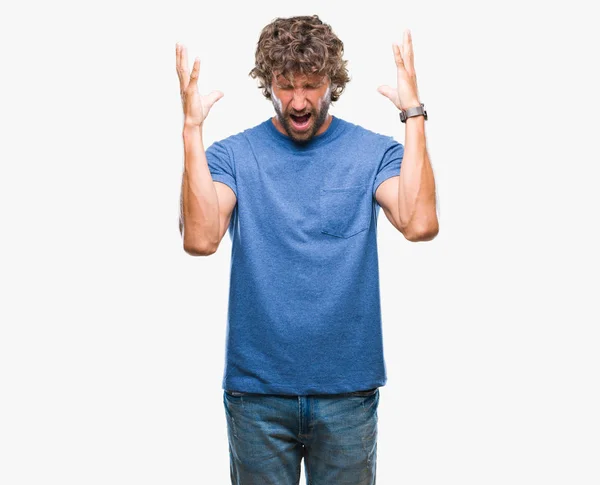 Hombre Modelo Hispano Guapo Sobre Fondo Aislado Celebrando Loco Loco — Foto de Stock