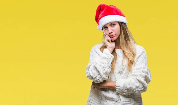 Junge Schöne Blonde Frau Trägt Weihnachtsmütze Über Isoliertem Hintergrund Denken — Stockfoto