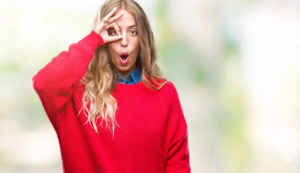 Schöne Junge Blonde Frau Winterpullover Über Isoliertem Hintergrund Tun Geste — Stockfoto