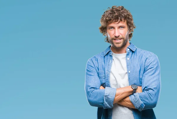 Bonito Homem Modelo Hispânico Sobre Fundo Isolado Rosto Feliz Sorrindo — Fotografia de Stock