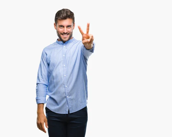 Jovem Homem Bonito Sobre Fundo Isolado Sorrindo Olhando Para Câmera — Fotografia de Stock