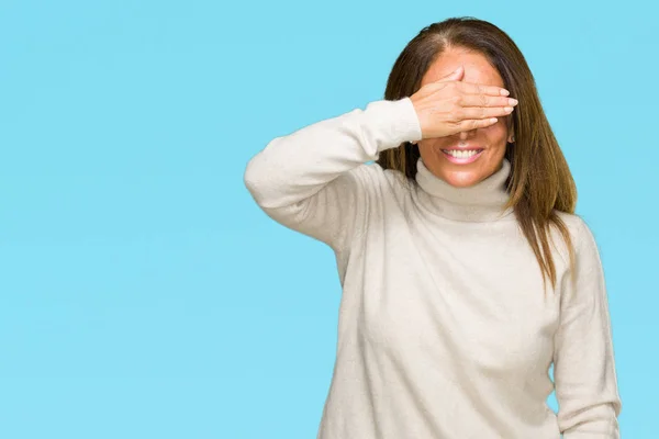 Mulher Adulta Meia Idade Bonita Vestindo Camisola Inverno Sobre Fundo — Fotografia de Stock