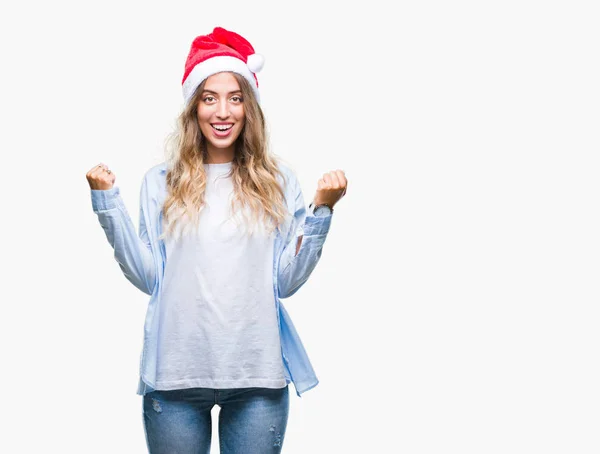 Bella Giovane Donna Bionda Che Indossa Cappello Natale Sfondo Isolato — Foto Stock