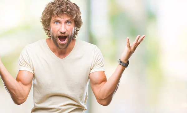 Hombre Modelo Hispano Guapo Sobre Fondo Aislado Celebrando Loco Sorprendido —  Fotos de Stock