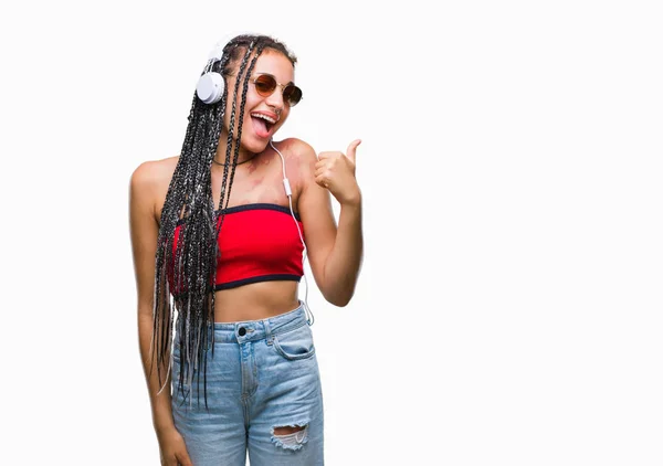 Cabello Trenzado Joven Afroamericano Con Marca Nacimiento Con Auriculares Sobre —  Fotos de Stock