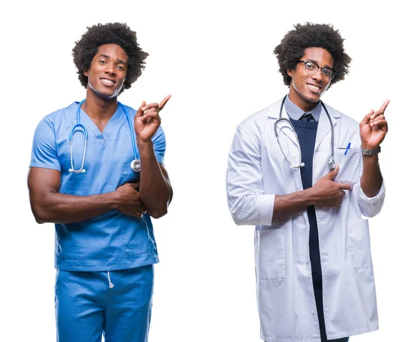 Colagem Afro Americanos Jovem Cirurgião Enfermeira Médico Homem Sobre Fundo — Fotografia de Stock