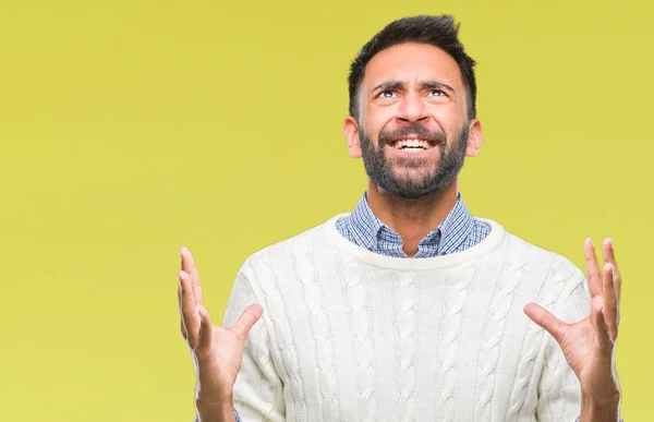 Hombre Hispano Adulto Usando Suéter Invierno Sobre Fondo Aislado Loco — Foto de Stock