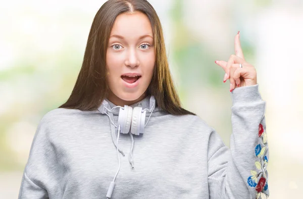 Joven Hermosa Mujer Estudiante Caucásica Con Auriculares Sobre Fondo Aislado — Foto de Stock