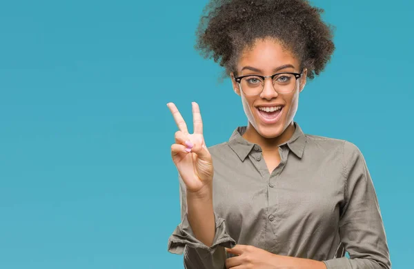 Young Afro American Woman Wearing Glasses Isolated Background Smiling Happy — Stock Photo, Image