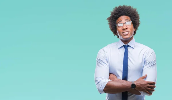 Afro Americano Homem Negócios Vestindo Óculos Sobre Fundo Isolado Sorrindo — Fotografia de Stock
