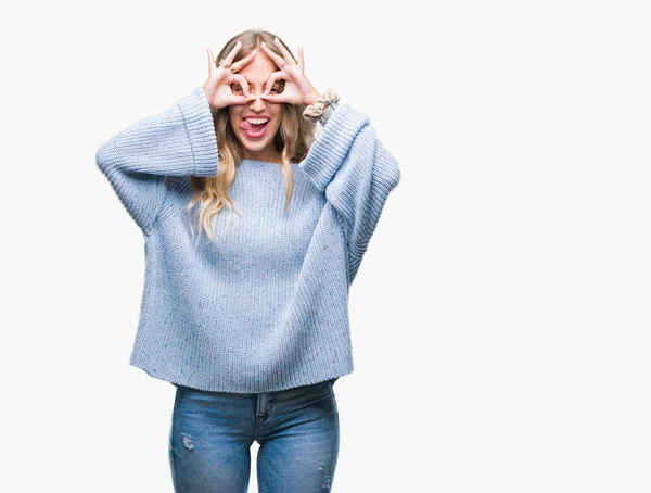 Beautiful Young Blonde Woman Wearing Winter Sweater Isolated Background Doing — Stock Photo, Image