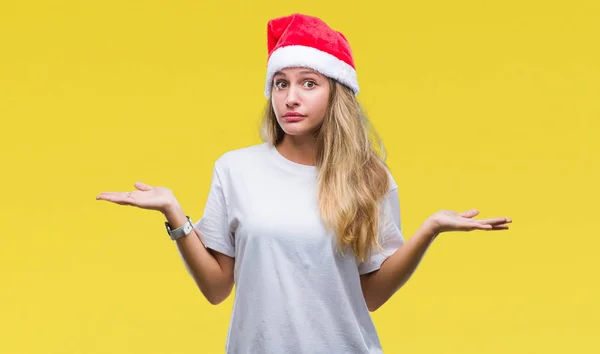 Giovane Bella Donna Bionda Che Indossa Cappello Natale Sfondo Isolato — Foto Stock