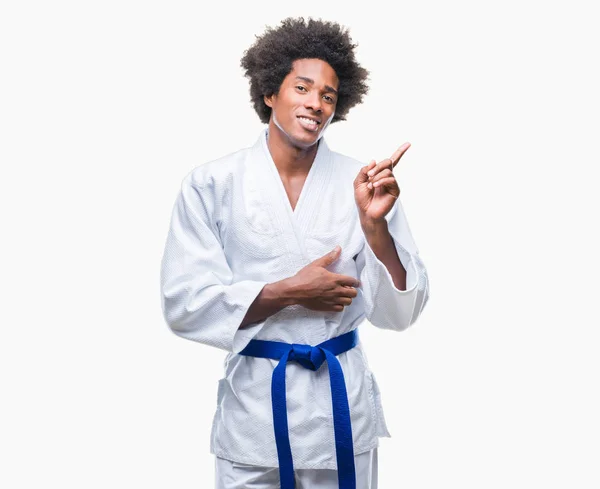 Afro American Man Wearing Karate Kimono Isolated Background Big Smile — Stock Photo, Image