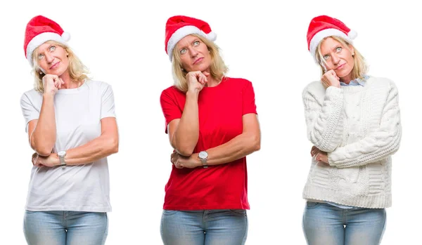 Collage Beautiful Middle Age Blonde Woman Wearing Christmas Hat White — Stock Photo, Image