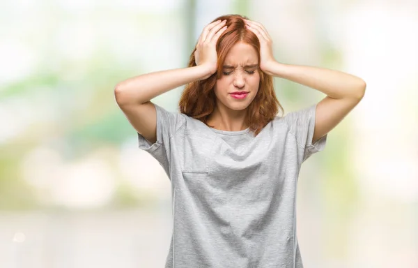 Young Beautiful Woman Isolated Background Suffering Headache Desperate Stressed Because — Stock Photo, Image