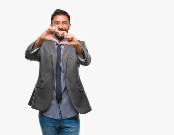 Homem Negócios Hispânico Adulto Sobre Fundo Isolado Sorrindo Amor Mostrando — Fotografia de Stock