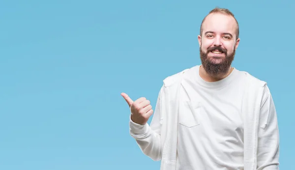 Junger Kaukasischer Hipster Mann Sportkleidung Vor Isoliertem Hintergrund Lächelnd Mit — Stockfoto