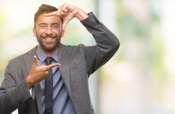 Adult Hispanic Business Man Isolated Background Smiling Making Frame Hands — Stock Photo, Image