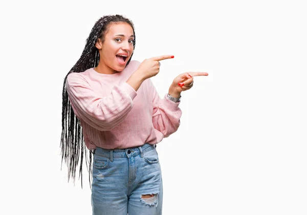 Jovem Trançado Cabelo Afro Americano Menina Vestindo Suéter Sobre Fundo — Fotografia de Stock