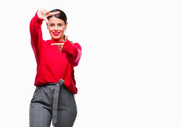 Young Beautiful Business Woman Wearing Winter Sweater Isolated Background Smiling — Stock Photo, Image