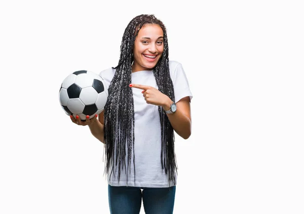 Joven Trenzado Pelo Afroamericano Chica Sosteniendo Pelota Fútbol Sobre Fondo —  Fotos de Stock