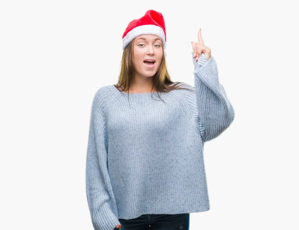 Joven Hermosa Mujer Caucásica Con Sombrero Navidad Sobre Fondo Aislado —  Fotos de Stock