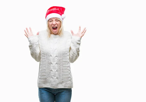 Young Beautiful Blonde Woman Wearing Christmas Hat Isolated Background Celebrating — Stock Photo, Image