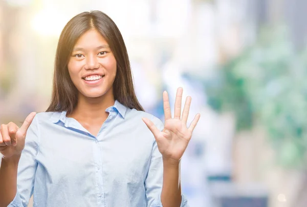 Genç Asyalı Kadını Gösterilen Parmakları Ile Işaret Izole Arka Plan — Stok fotoğraf