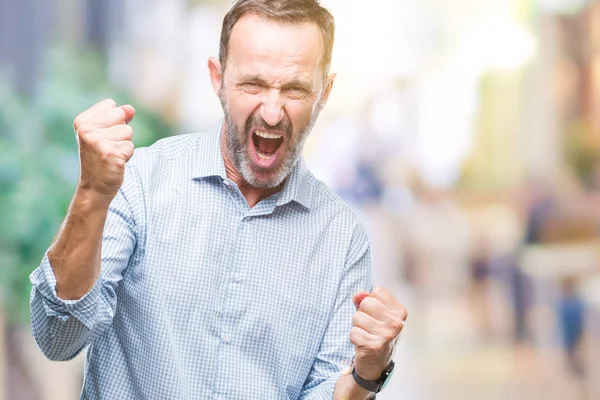 Mittelalter Hoary Senior Business Mann Über Isolierten Hintergrund Sehr Glücklich — Stockfoto