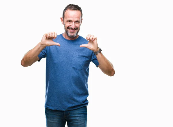 Middle Age Hoary Senior Man Isolated Background Looking Confident Smile — Stock Photo, Image