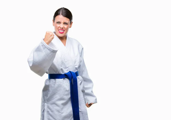 Joven Hermosa Mujer Con Uniforme Kimono Karate Sobre Fondo Aislado — Foto de Stock