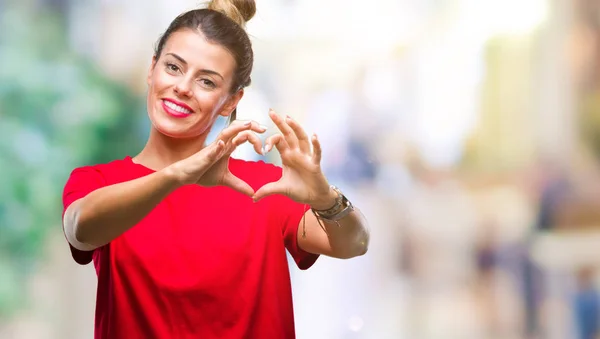 Young Beautiful Woman Isolated Background Smiling Love Showing Heart Symbol — Stock Photo, Image